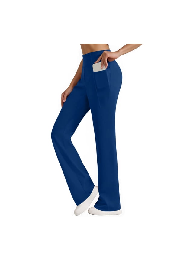 Women's Bootcut Yoga Pants with Pockets High Waisted Tummy Control Work Slacks Stretchy Dress Pants Business Casual Office Trousers Blue 2XL