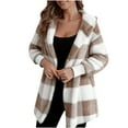 thumbnail image 1 of QSAWXQZ Women's Buffalo Plaid Coat Hooded Fleece Long Sleeve Warm Open Front Cardigan Jacket Khaki 4XL, 1 of 5