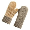 thumbnail image 1 of QSAWXQZ Women's Cable Knit Sherpa Lined Mittens Thick Thermal Winter Gloves for Cold Khaki Free Size, 1 of 9