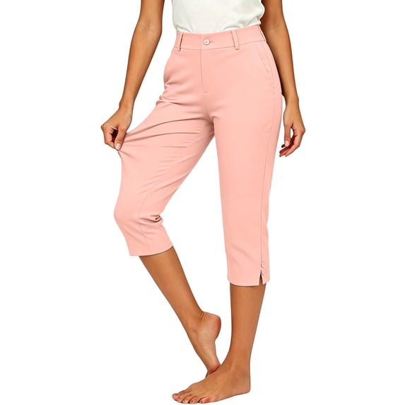 QSAWXQZ Women's Capri Dress Pants High Waist Straight Leg Split Hem Stretch Trousers with Pockets Casual Work Bottoms L