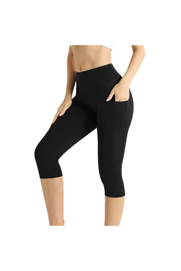 Women's Capri Yoga Leggings High Waisted Tummy Control Butt Lift Athletic Performance Stretchy Gym Cropped Workout Tights with Pockets S