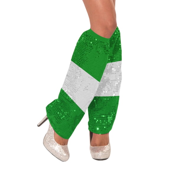 QSAWXQZ Women's Carnival Sequin Leg Warmer Color Block High Elastic Pullover for Holiday Green Free Size