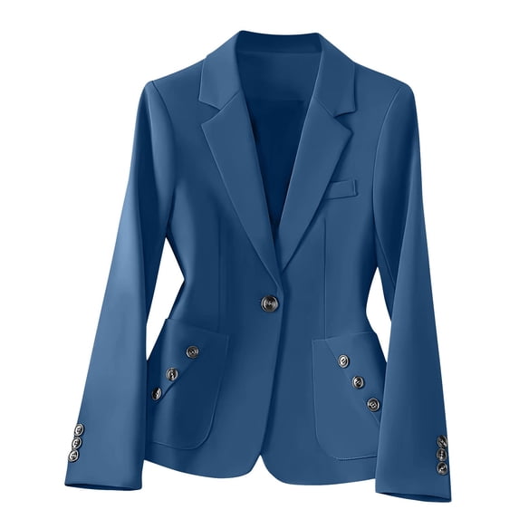 QSAWXQZ Women's Casual Business Blazer Slim Long Sleeve Lapel Button Down Office Suit Jacket with Pockets Blue S