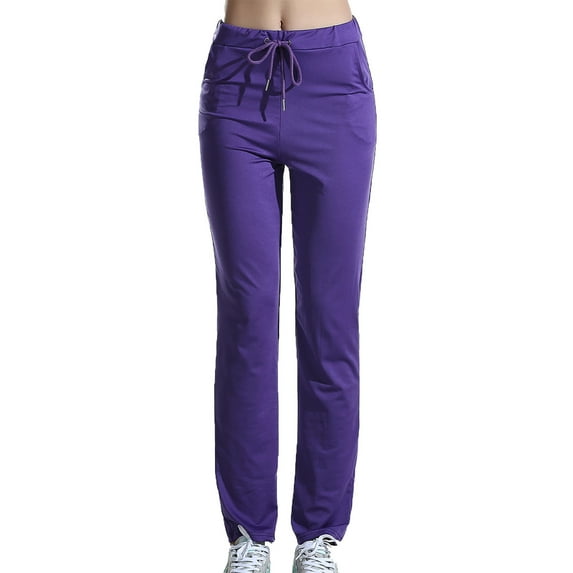 QSAWXQZ Women's Casual Yoga Pants with Pockets High Waisted Drawstring Athletic Workout Running Straight Leg Pants Soft Lounge Trousers Activewear Purple M
