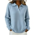 thumbnail image 1 of QSAWXQZ Women's Collared V Neck Pullover Sweater with Quarter Button Long Sleeve Solid Ribbed Knit Top Blue S, 1 of 4
