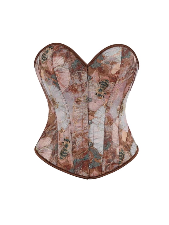 Women's Corset Top Strapless Hook Front Lace Up Sweetheart Neckline Floral Boned Waist Shaper XS