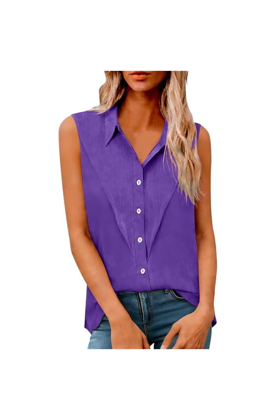Women's Cotton Linen Tank Top Button Down Sleeveless Shirt Collared Textured Solid Casual Office Work Blouse 3XL