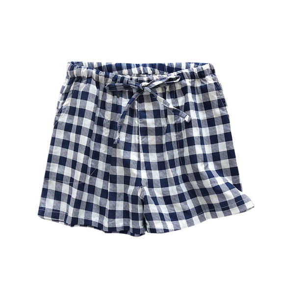 QSAWXQZ Women's Cotton Plaid Shorts with Pockets Drawstring Elastic Waist Loose Comfortable Sweet for Lounging and Beach L