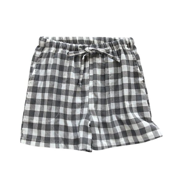QSAWXQZ Women's Cotton Plaid Shorts with Pockets Drawstring Elastic Waist Loose Comfortable Sweet for Lounging and Beach L