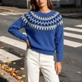 thumbnail image 1 of QSAWXQZ Women's Crewneck Sweater Long Sleeve Color Block Fair Isle Jacquard Pullover Casual Knit Top 4XL, 1 of 6