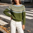 thumbnail image 1 of QSAWXQZ Women's Crewneck Sweater Long Sleeve Color Block Fair Isle Jacquard Pullover Casual Knit Top S, 1 of 6
