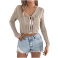 thumbnail image 1 of QSAWXQZ Women's Crochet Cover up V Neck Tie Front Long Sleeve Sheer Knit Cropped Cardigan XL, 1 of 9