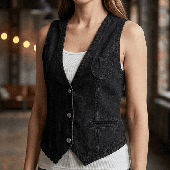 QSAWXQZ Women's Denim Vest V Neck Sleeveless Button Down Jean Vest for Fall 2XL