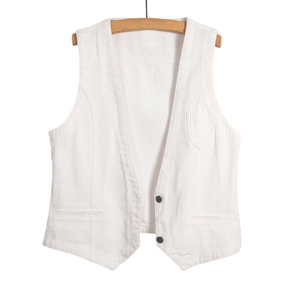 QSAWXQZ Women's Denim Vest V Neck Sleeveless Button Down Vest for Fall White 5XL