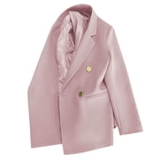 QSAWXQZ Women's Double Breasted Blazer Metal Buttons Boyfriend Style Office Business Solid Suit Jacket Formal Outerwear Coat XL