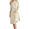 thumbnail image 1 of QSAWXQZ Women's Elegant Mock Neck Sweater Dress Long Sleeve Pleated A Line Midi Dress with Button Beige Free Size, 1 of 6