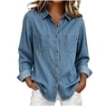 thumbnail image 1 of QSAWXQZ Women's Fall Denim Button Down Shirt Collared Long Sleeve Loose Layering Jean Shacket with Pockets 2XL, 1 of 6
