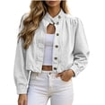 thumbnail image 1 of QSAWXQZ Women's Fall Denim Jacket Collared Long Sleeve Button Down Cropped Jean Jacket with Pockets 2XL, 1 of 6