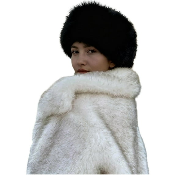 QSAWXQZ Women's Faux Fur Headband Winter Ear Warmer Thick Fluffy Hat Black Free Size