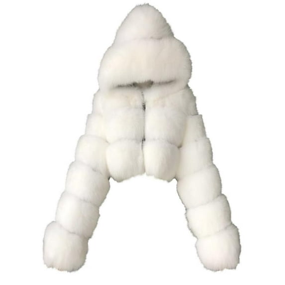 QSAWXQZ Women's Faux Fur Hooded Jackets Long Sleeve Solid Cropped Cardigan Coat Pink M