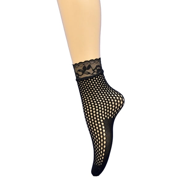 QSAWXQZ Women's Fishnet Ankle Socks Lace Trim Sheer Stretch Dress Socks Free Size
