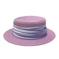 thumbnail image 1 of QSAWXQZ Women's Flat Top Woven Boater Hat Wide Brim Sun Cap with Pleated Ribbon Band for Garden Party and Summer Travel Purple Free Size, 1 of 2