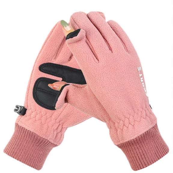 QSAWXQZ Women's Fleece Convertible Gloves Fingerless Flip Top Solid Gloves for Outdoor Pink Free Size