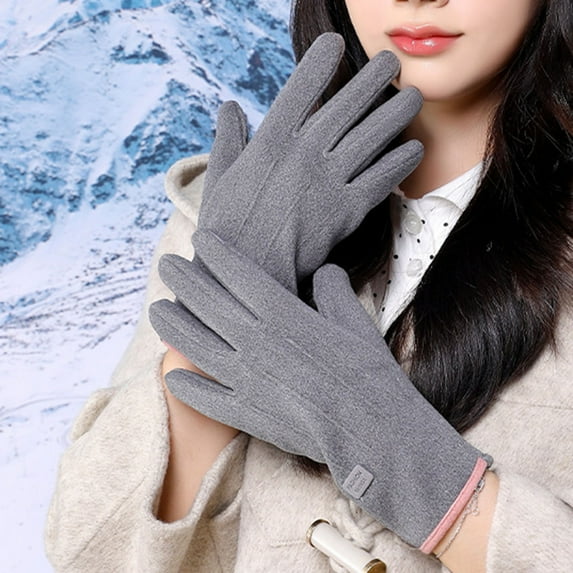 QSAWXQZ Women's Fleece Velvet Thermal Gloves Solid Windproof Waterproof Warmer Athletic Gloves for Outdoor Gray Free Size