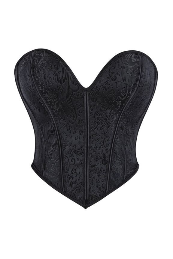 Women's Floral Jacquard Overbust Corset Top Lace Up Back Boned Waist Sweetheart Neck Cincher with Asymmetrical Hem for Party Outdoor M