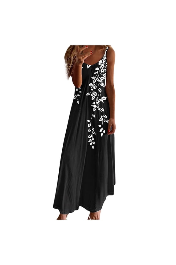 Women's Floral Print Maxi Dress V Neck Strap Sleeveless Flowy Long Sundress for Easter Multicolor 3XL