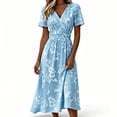 thumbnail image 1 of QSAWXQZ Women's Floral Wrap Midi Dress Short Sleeve V Neck A Line Sundress Vacation Outfit Casual for Summer XL, 1 of 6