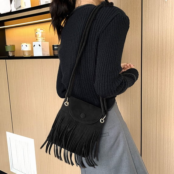 QSAWXQZ Women's Fringe Crossbody Bag Western Shoulder Purse Adjustable Strap Free Size