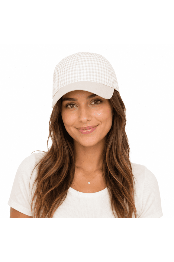 Women's Gingham Baseball Cap Soft Brim Breathable Summer Sun Hat Free Size