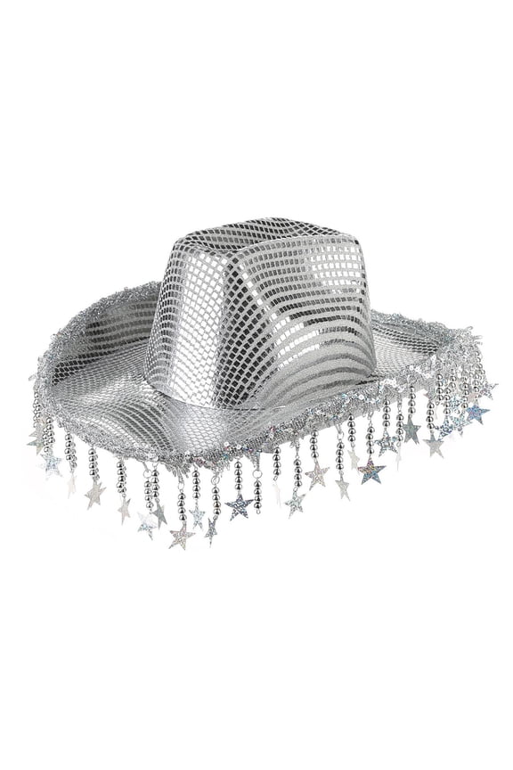 Women's Glitter Sequin Cowgirl Hat with Tassel Fringe Sparkle Western Cowboy Cap for Party M