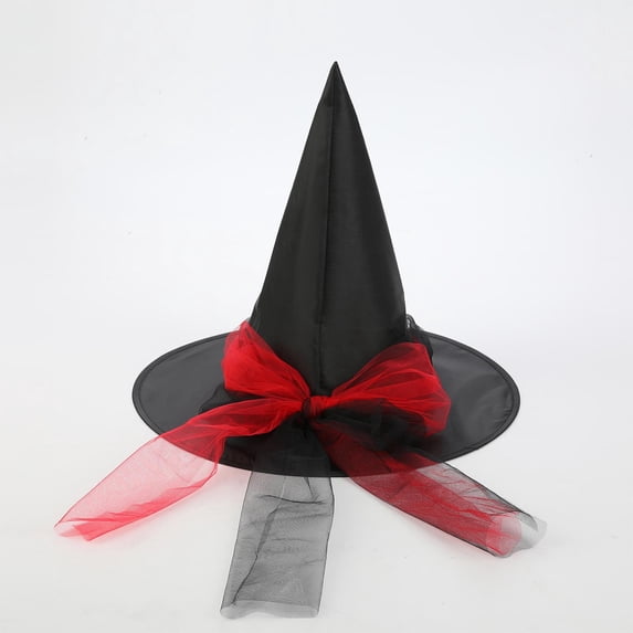 QSAWXQZ Women's Halloween Pointed Party Hat Cone Shape Wide Brim Lace Trim Ribbon Tie Masquerade Stage Dress up Headwear Free Size