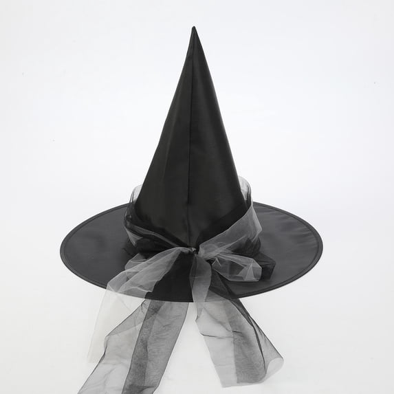 QSAWXQZ Women's Halloween Pointed Party Hat Cone Shape Wide Brim Lace Trim Ribbon Tie Masquerade Stage Dress up Headwear Free Size