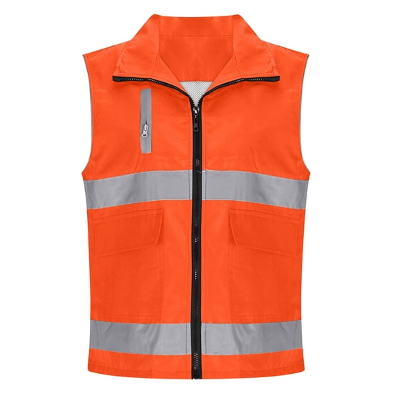 QSAWXQZ Women's High Visibility Reflective Sleeveless Lapel Safety Vest with Pockets Workwear Zip Up Security Vest L