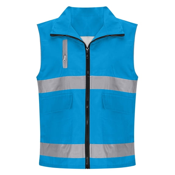 QSAWXQZ Women's High Visibility Reflective Sleeveless Lapel Safety Vest with Pockets Workwear Zip Up Security Vest L