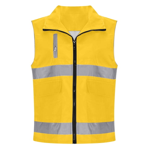 QSAWXQZ Women's High Visibility Reflective Sleeveless Lapel Safety Vest with Pockets Workwear Zip Up Security Vest M