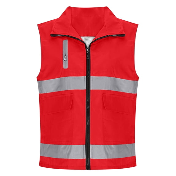 QSAWXQZ Women's High Visibility Reflective Sleeveless Lapel Safety Vest with Pockets Workwear Zip Up Security Vest M