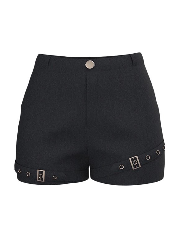 Women's High Waist Shorts Buckle Straps Trim Goth Punk Trendy Slim Fashion Bottoms for Night Out Streetwear Everyday Wear XL