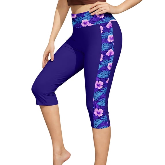QSAWXQZ Women's High Waisted Printed Capri Leggings Swimsuit Bottoms XL