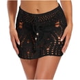 thumbnail image 1 of QSAWXQZ Women's Hollow Out Crochet Mini Skirt Cover Up with Tassel Drawstring Boho Beach Bottom Black L, 1 of 5