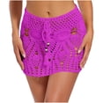 thumbnail image 1 of QSAWXQZ Women's Hollow Out Crochet Mini Skirt Cover Up with Tassel Drawstring Boho Beach Bottom Hot Pink S, 1 of 5