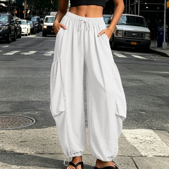 QSAWXQZ Women's Jogger Pants Drawstring Elastic Waist Loose Tapered Leg Trousers with Pockets Adjustable Hem Bottoms XL