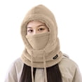 thumbnail image 1 of QSAWXQZ Women's Knitted Fleece Lined Balaclava Hood with Neck Gaiter Drawstring Solid Hiking Hat for Outdoor Khaki Free Size, 1 of 6