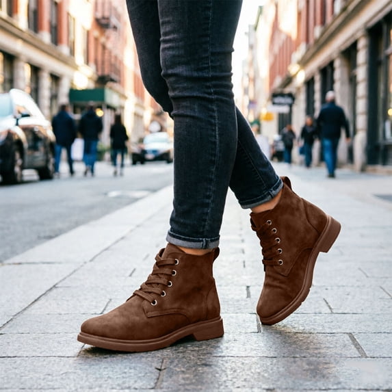 QSAWXQZ Women's Lace up Ankle Boots Round Toe Low Heel Rugged Boots 6.5