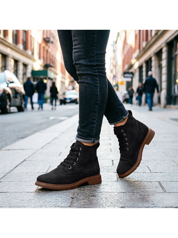 Women's Lace up Ankle Boots Round Toe Low Heel Rugged Boots 8