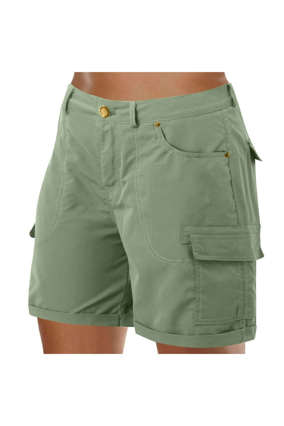Women's Lightweight Cargo Shorts with Pockets High Waisted Cuffed Hem Slimming Utility Style for Hiking Casual Wear 3XL