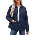 thumbnail image 1 of QSAWXQZ Women's Lightweight Puffer Jacket Long Sleeve Lapel Button Down Solid Cardigan Coat with Pockets for Spring Navy M, 1 of 8